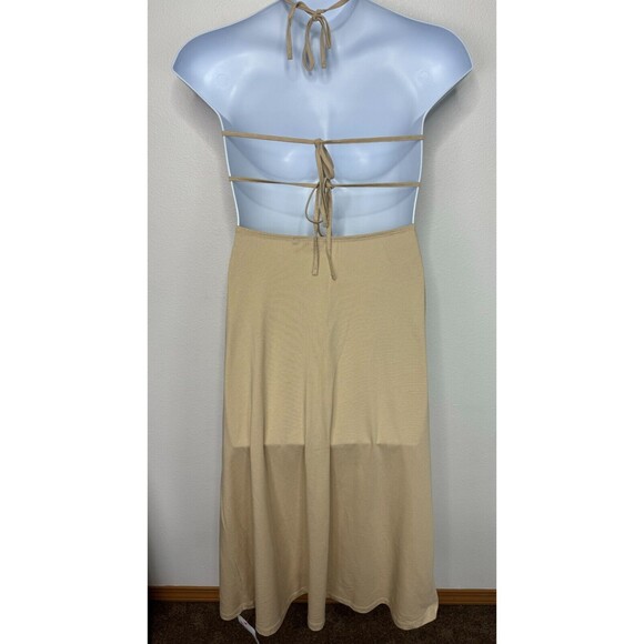 Asos Design Halter Midi Dress Open Back Size 8 Tan Strappy Tie Back Cut Out New - Picture 7 of 12